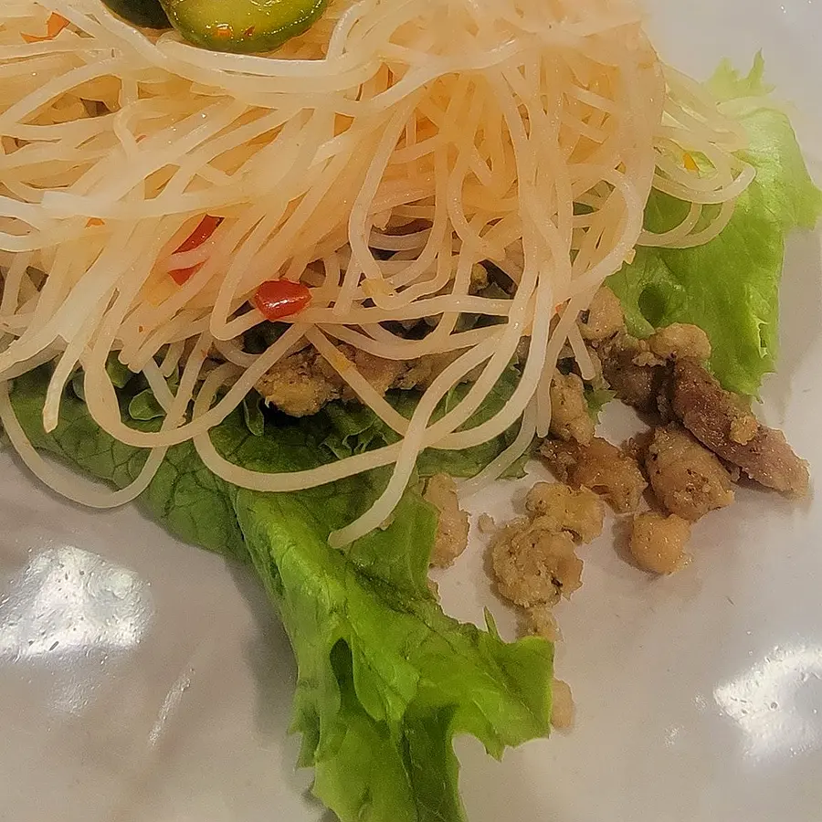 Rice noodle salads in volume — Bay Area catering plating by Coach Cal